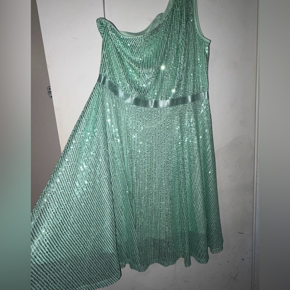NWT One Shoulder Sequin Dress - Mint Green - Picture 2 of 7
